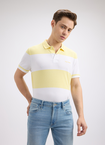 Men Yellow Stripe Short Sleeve Polo