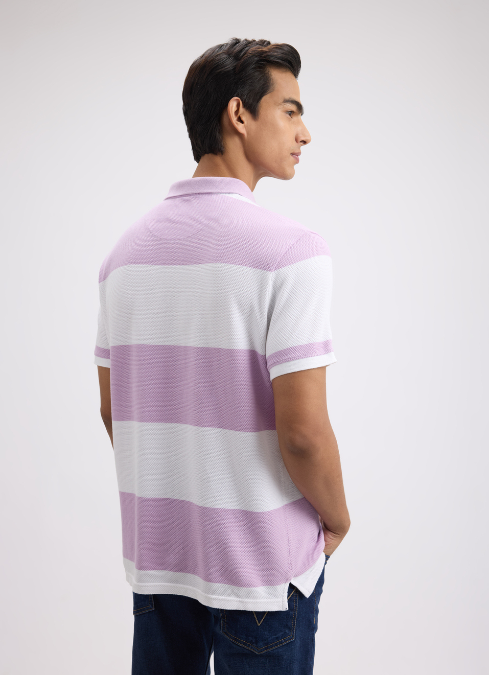 Men Purple Stripe Short Sleeve Polo, , large image number 2