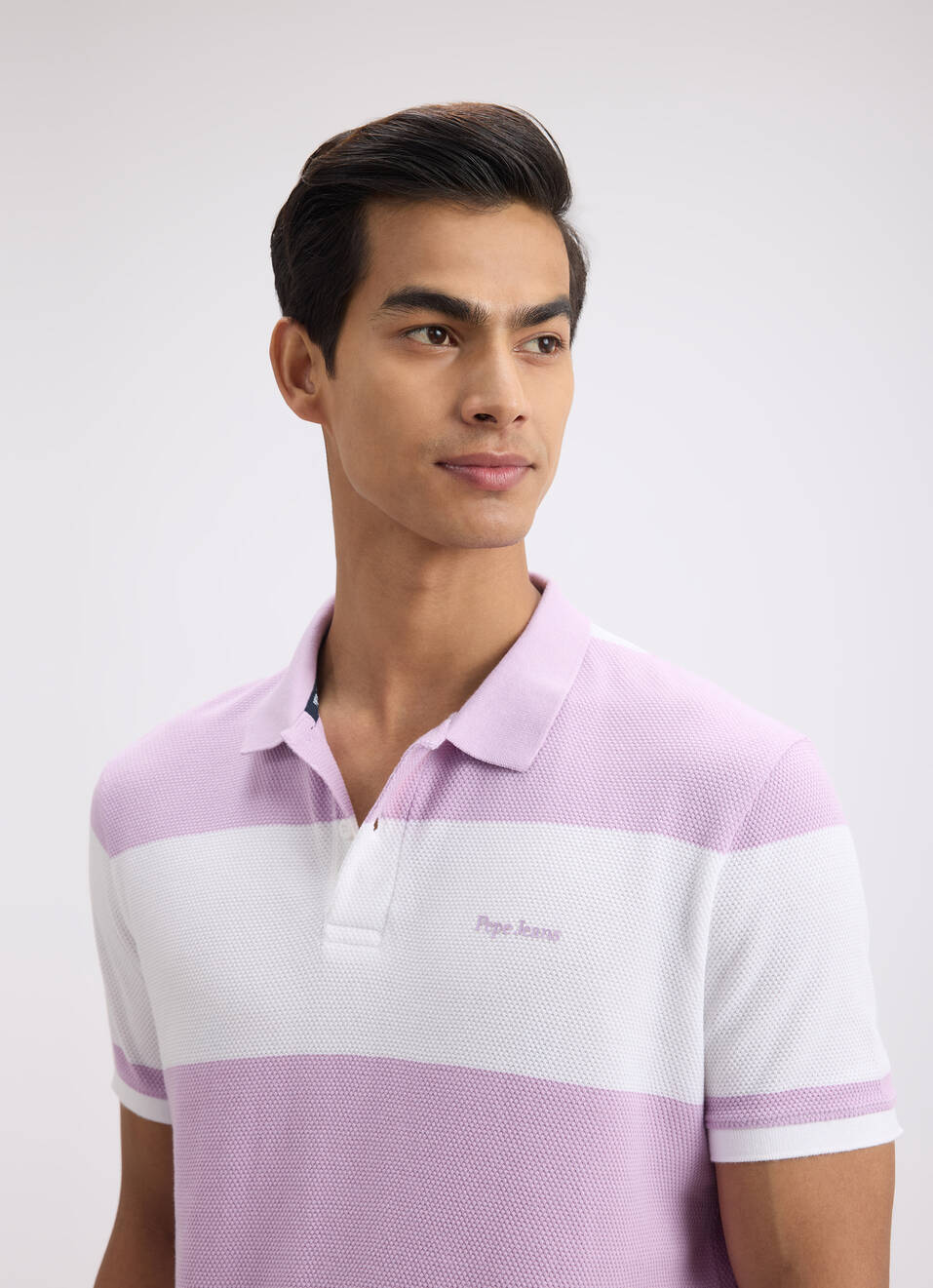 Men Purple Stripe Short Sleeve Polo, , large image number 4