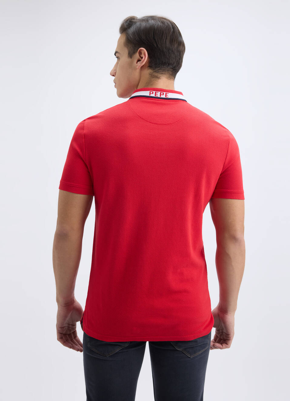 Men Red Branded Collar Short Sleeve Polo, , large image number 2