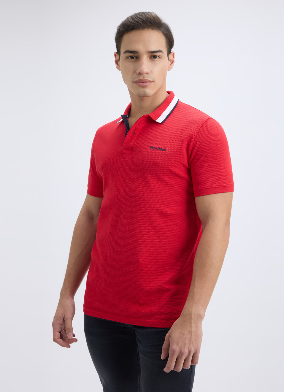 Men Red Branded Collar Short Sleeve Polo, , large image number 3
