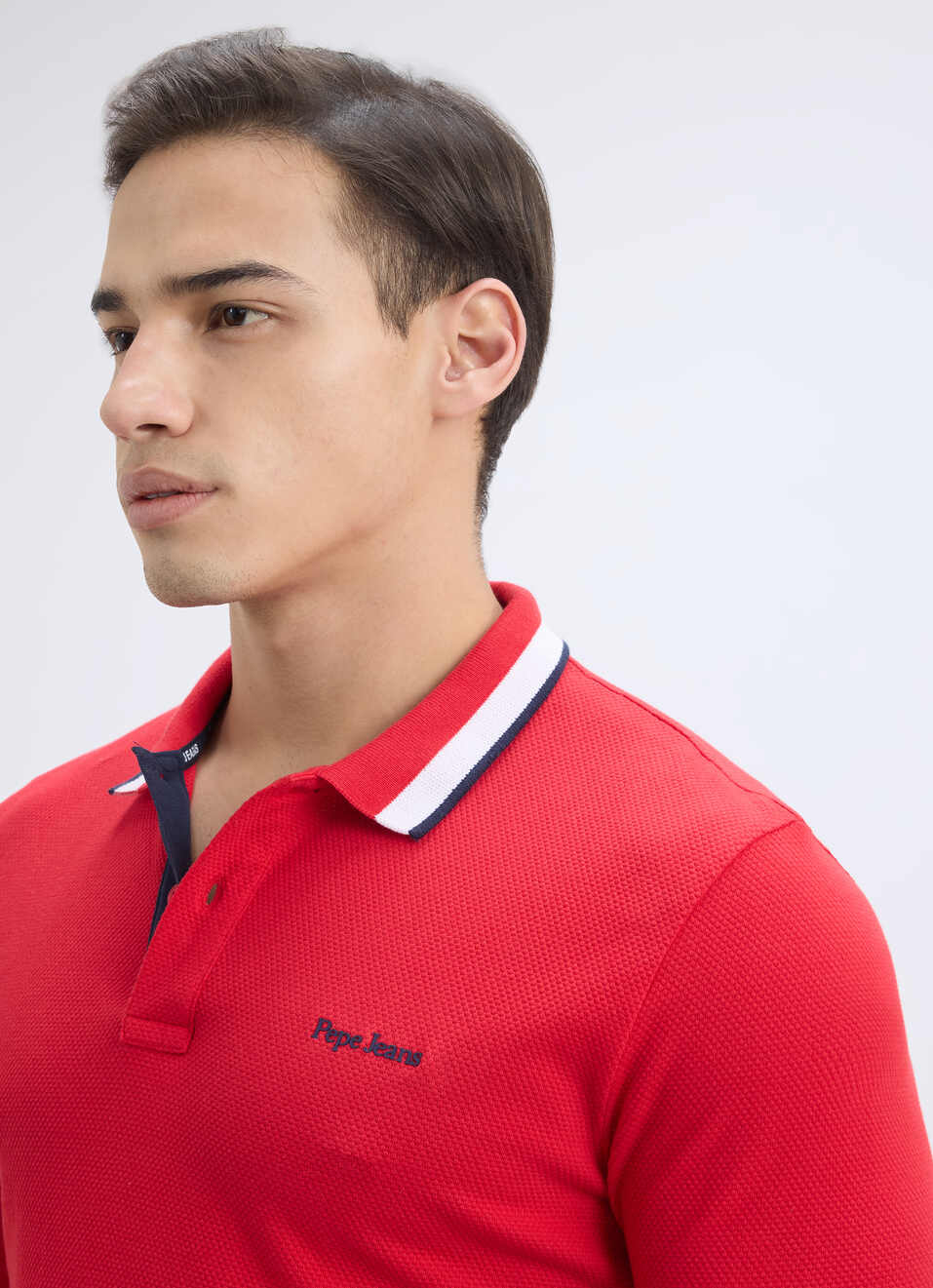 Men Red Branded Collar Short Sleeve Polo, , large image number 4