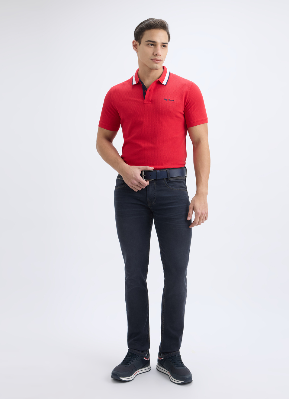 Men Red Branded Collar Short Sleeve Polo, , large image number 5