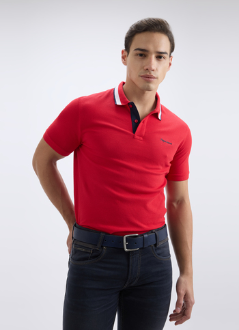 Men Red Branded Collar Short Sleeve Polo