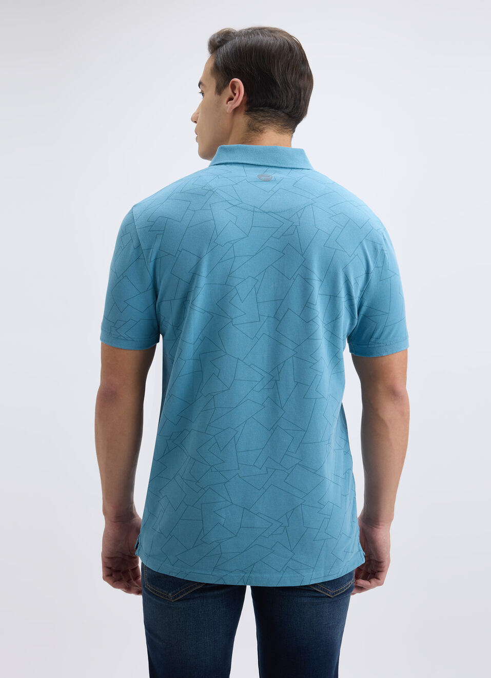 Men Blue Geometric Print Short Sleeve Stretch Polo, , large image number 2