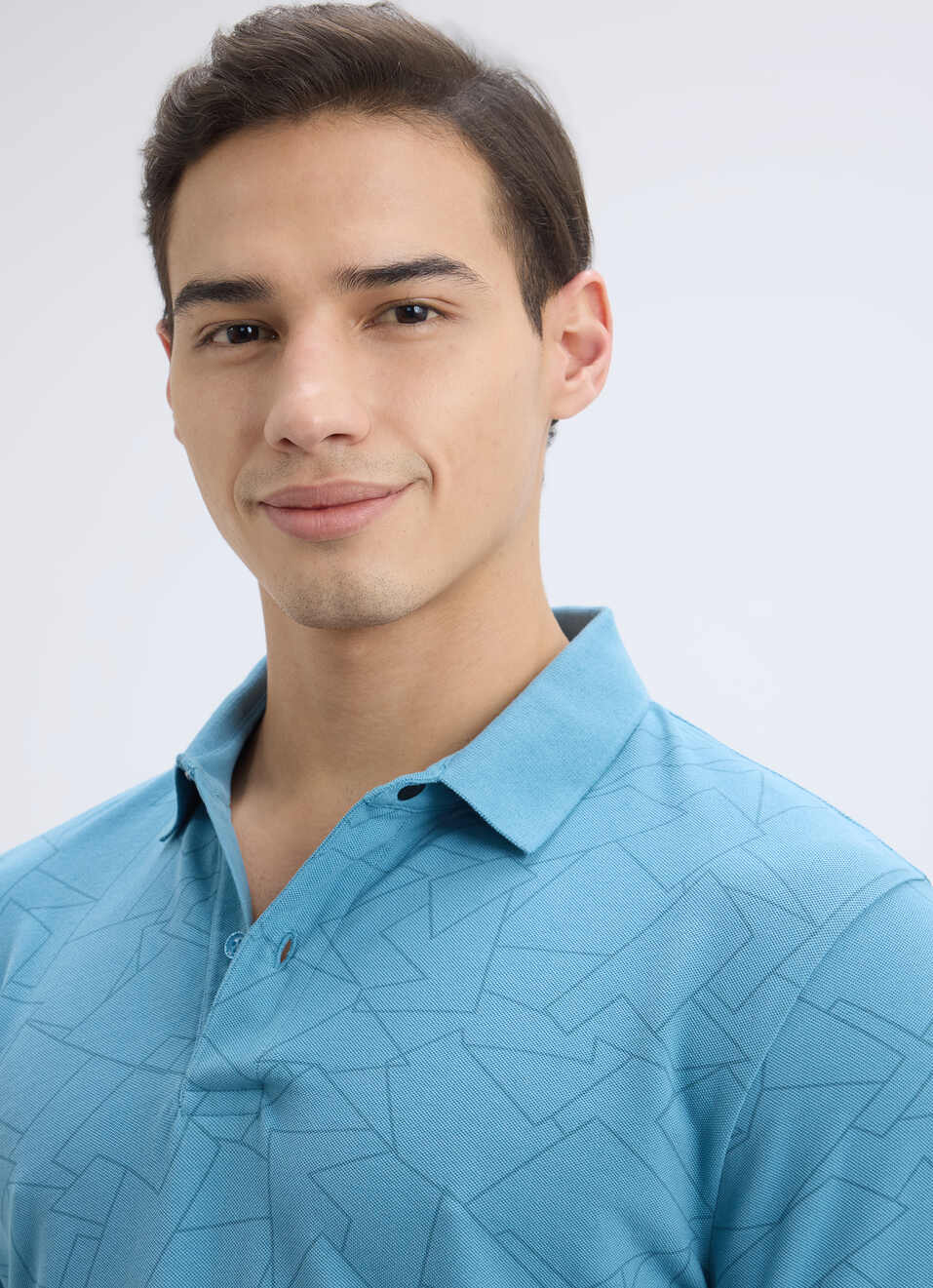 Men Blue Geometric Print Short Sleeve Stretch Polo, , large image number 4