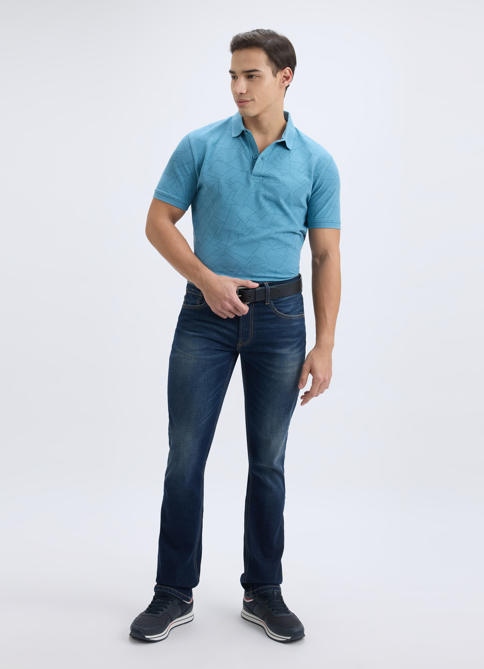 Men Blue Geometric Print Short Sleeve Stretch Polo, , large image number 5