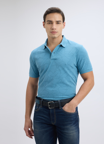 Men Blue Geometric Print Short Sleeve Stretch Polo