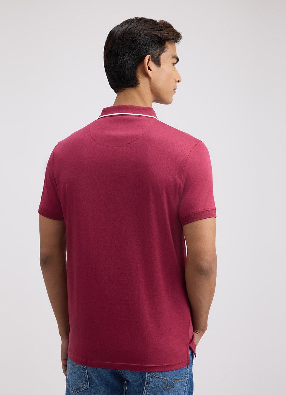 Men Burgundy Mercerised Short Sleeve Polo, , large image number 2