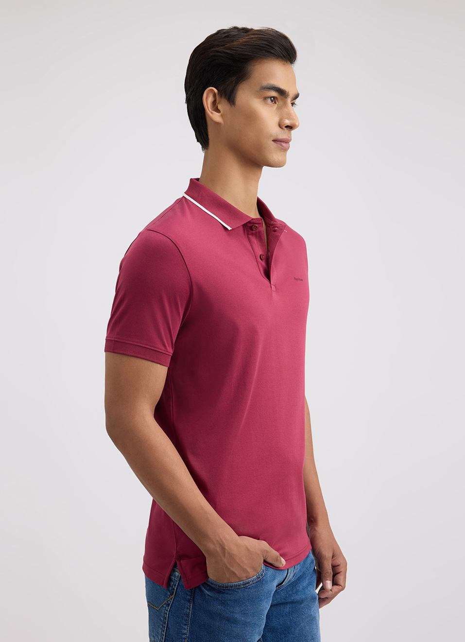 Men Burgundy Mercerised Short Sleeve Polo, , large image number 3