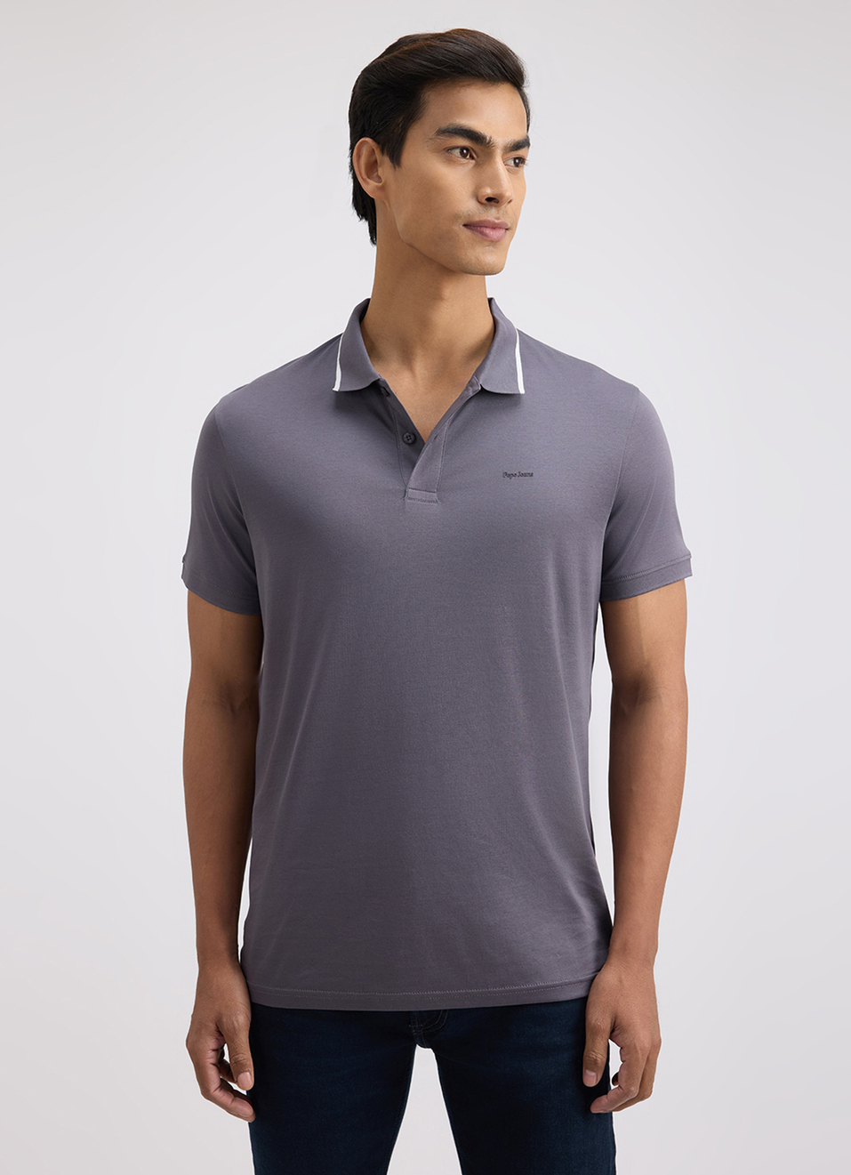 Men Grey  Mercerised Short Sleeve Polo, , large image number 1