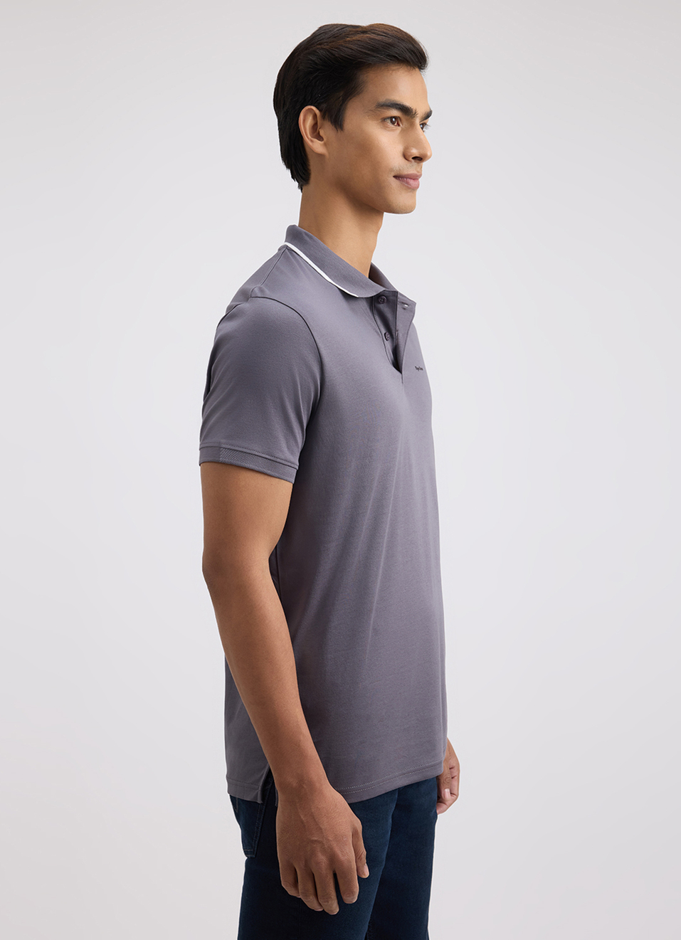 Men Grey  Mercerised Short Sleeve Polo, , large image number 3