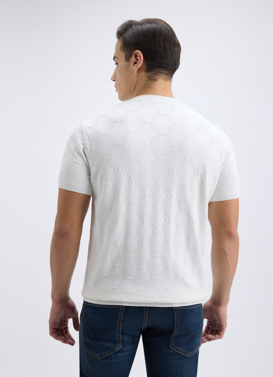 Men White Structured Short Sleeve Flat Knit, , large image number 2