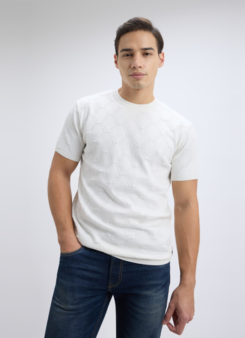 Men White Structured Short Sleeve Flat Knit