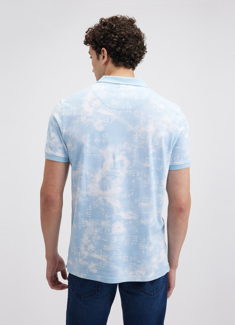 Men Blue Typographic Print Short Sleeve Polo, , large image number 2