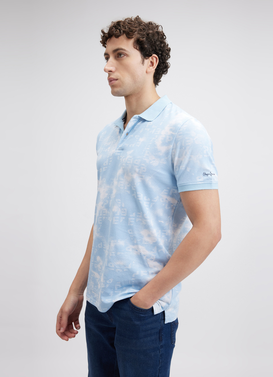 Men Blue Typographic Print Short Sleeve Polo, , large image number 3