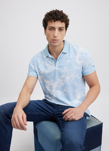 Men Blue Typographic Print Short Sleeve Polo