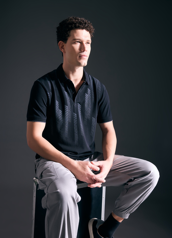 Men Black Abstract Print Short Sleeve Stretch Polo