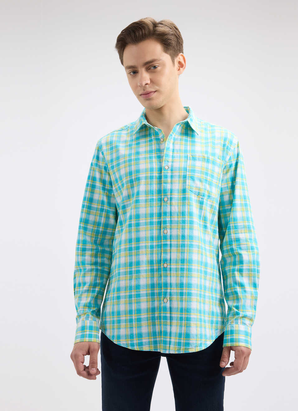 Men Blue Check Full Sleeve Shirt, , large image number 1