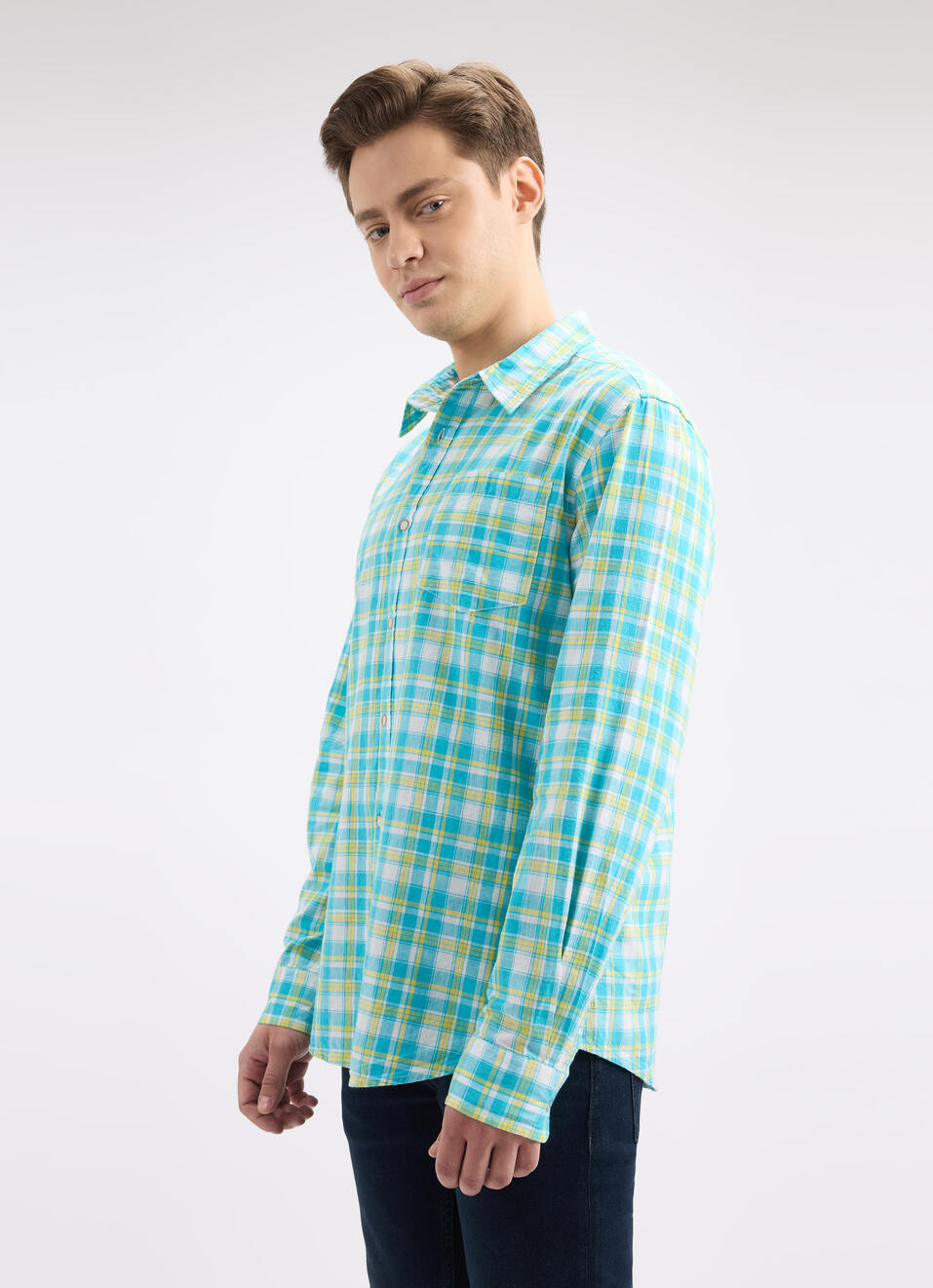 Men Blue Check Full Sleeve Shirt, , large image number 3
