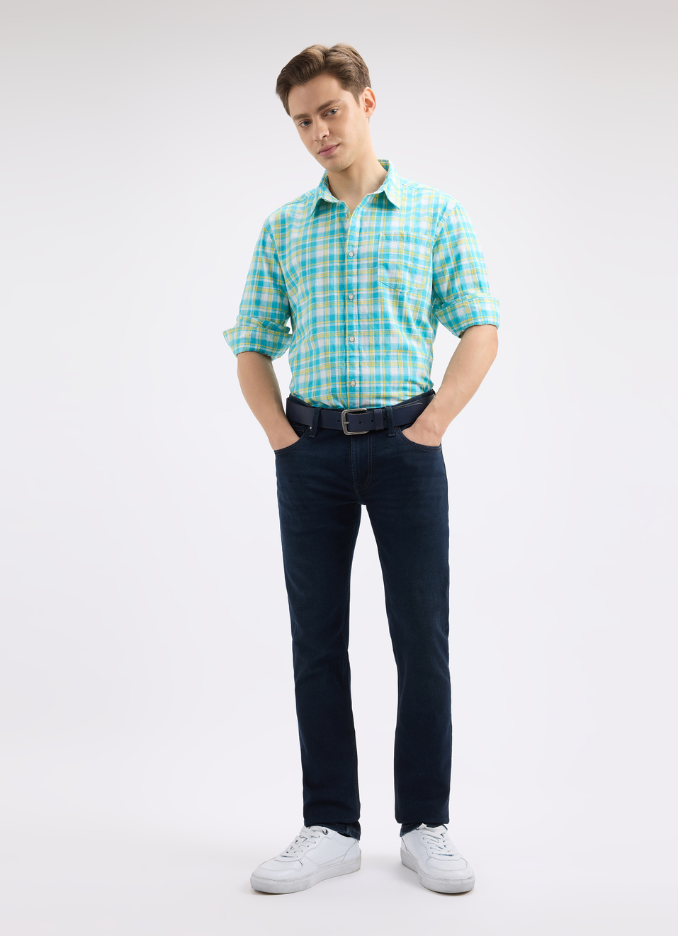 Men Blue Check Full Sleeve Shirt, , large image number 5