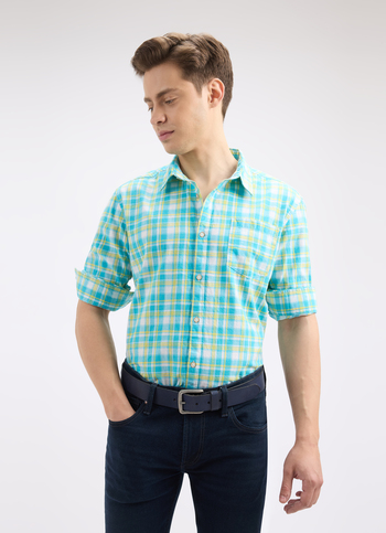 Men Blue Check Full Sleeve Shirt
