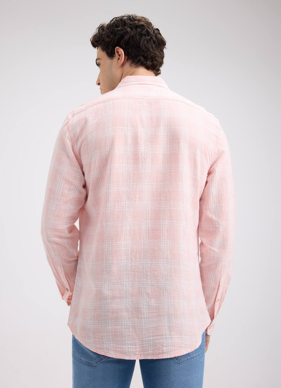 Men Peach Check Full Sleeve Shirt, , large image number 2