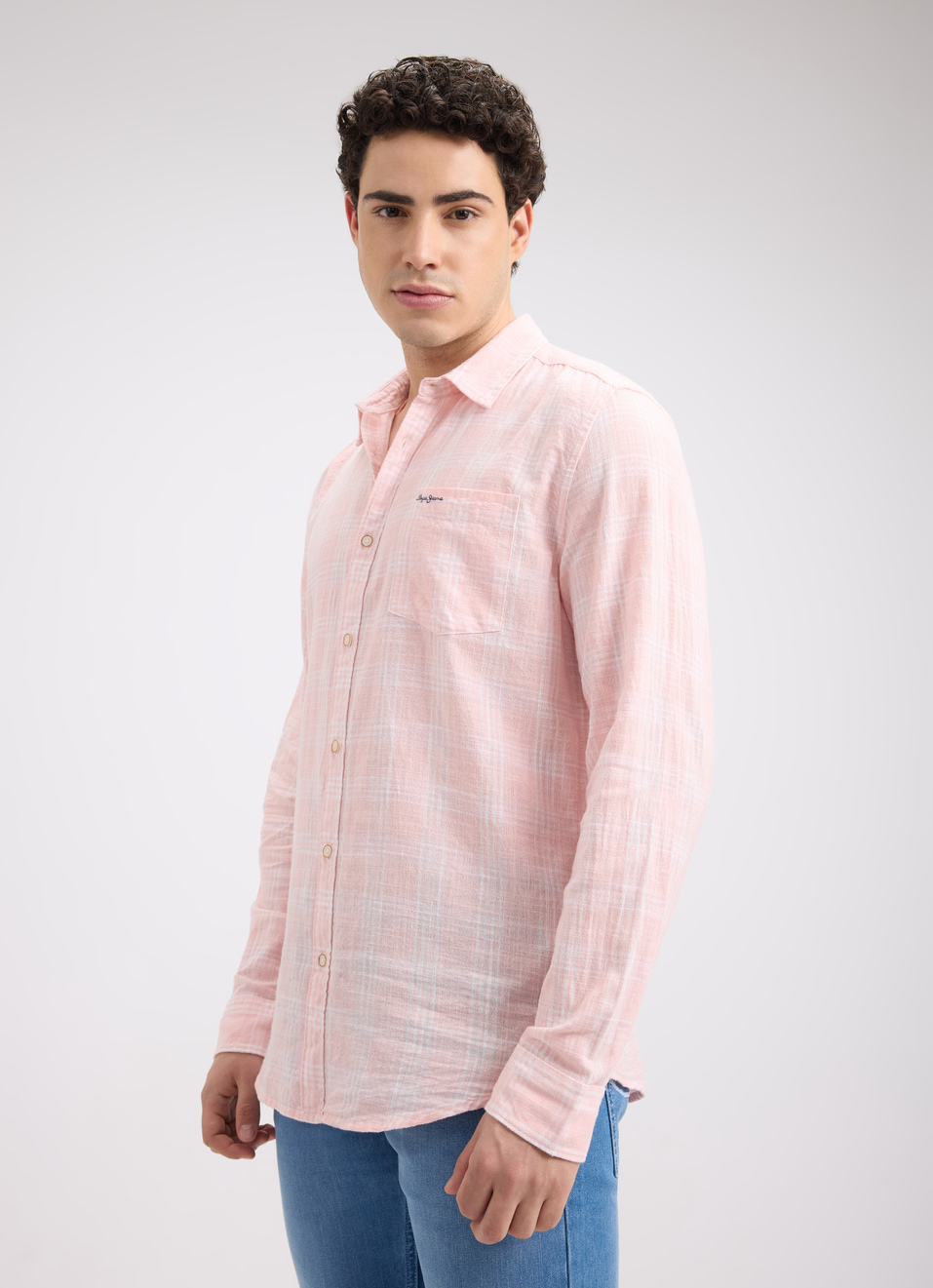 Men Peach Check Full Sleeve Shirt, , large image number 3