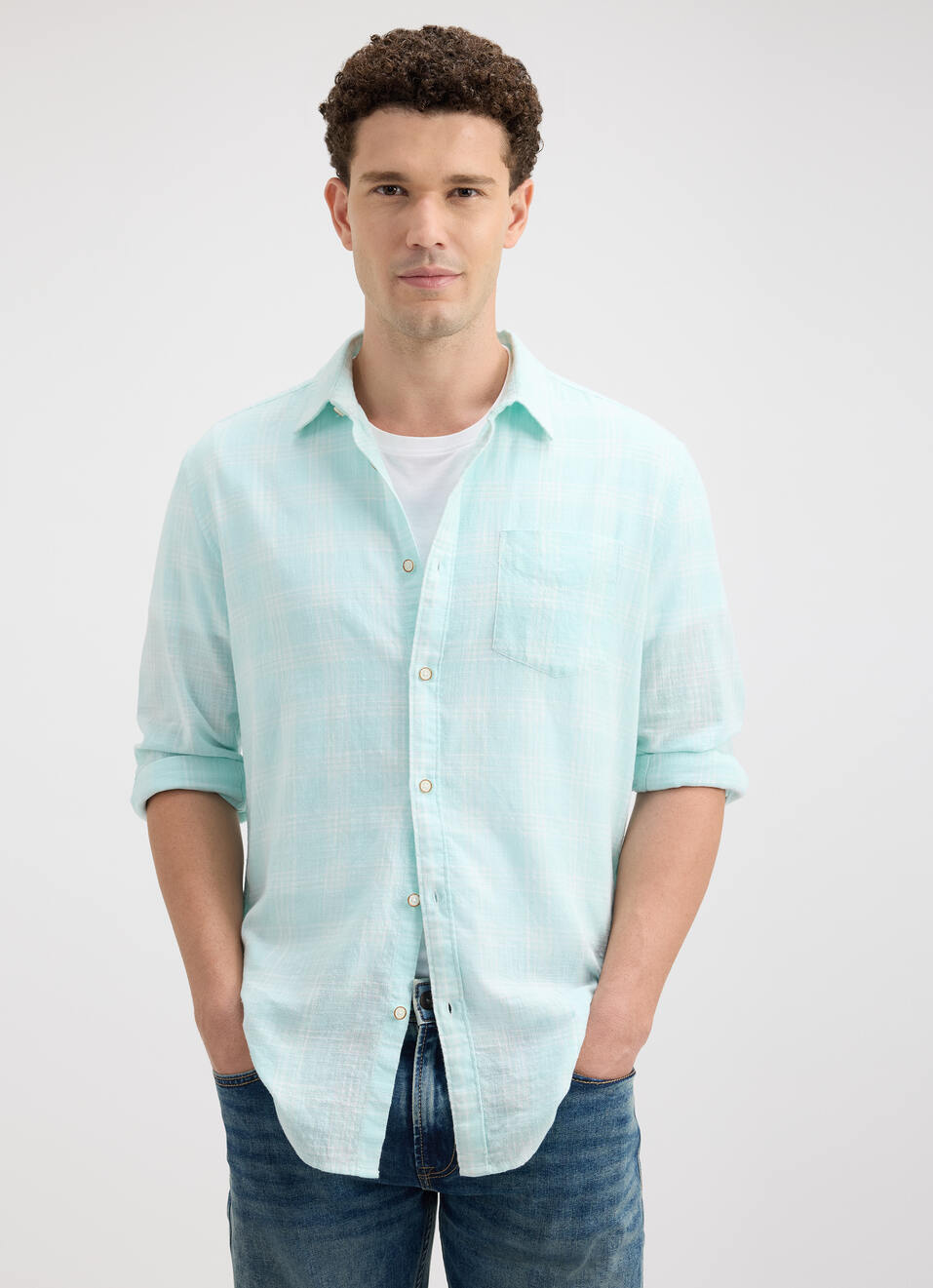 Men Blue Check Full Sleeve Shirt, , large image number 1