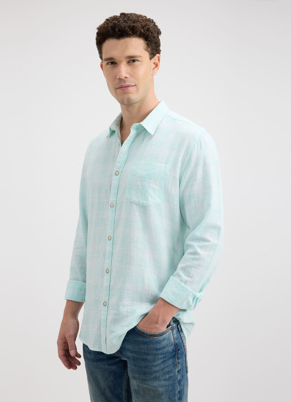 Men Blue Check Full Sleeve Shirt, , large image number 3