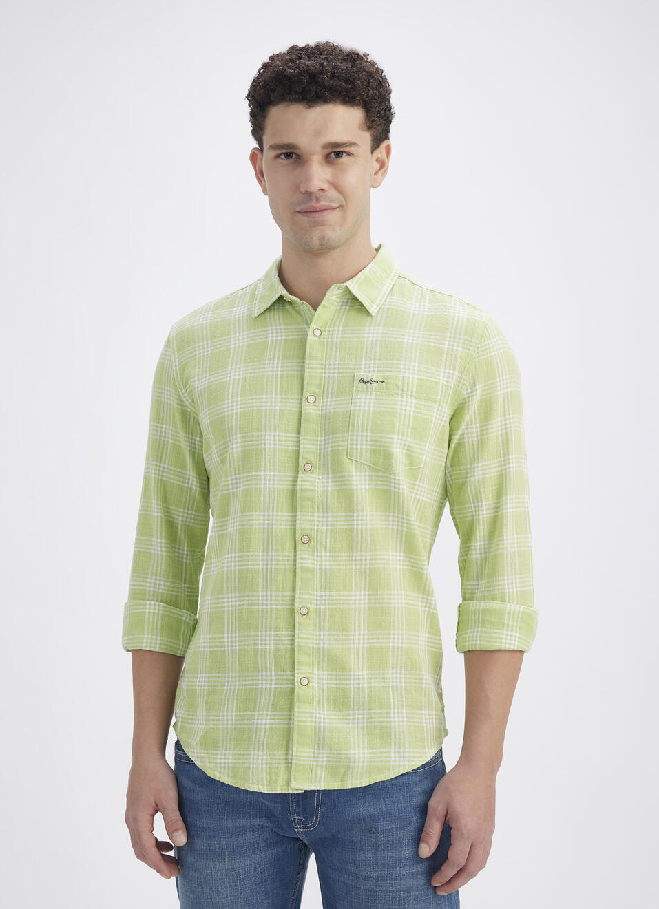 Men Peach Check Full Sleeve Shirt, , large image number 1
