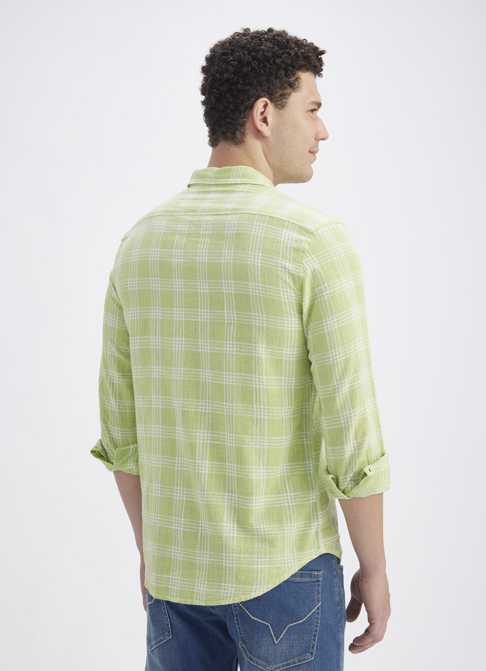 Men Peach Check Full Sleeve Shirt, , large image number 2