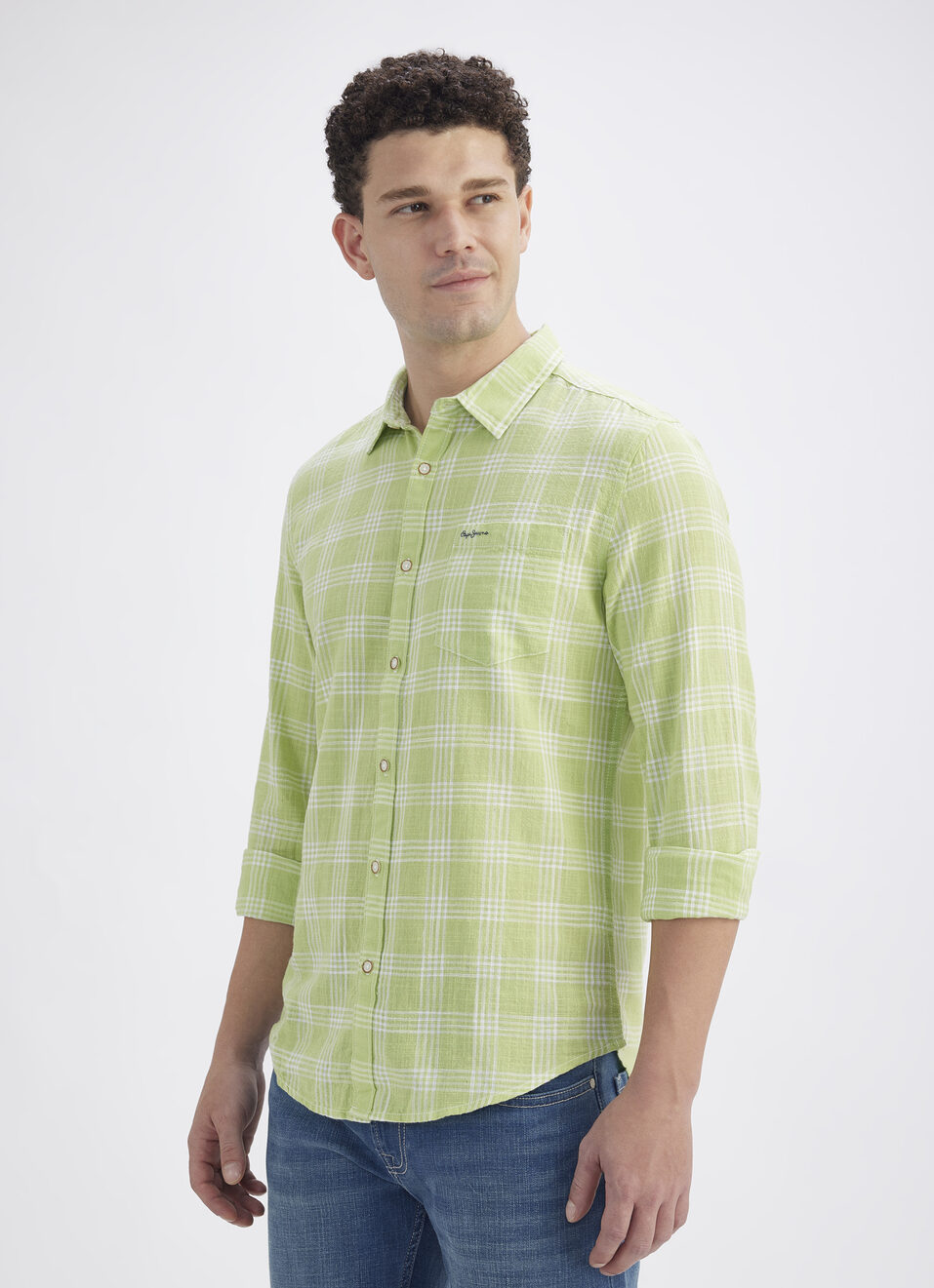 Men Peach Check Full Sleeve Shirt, , large image number 3
