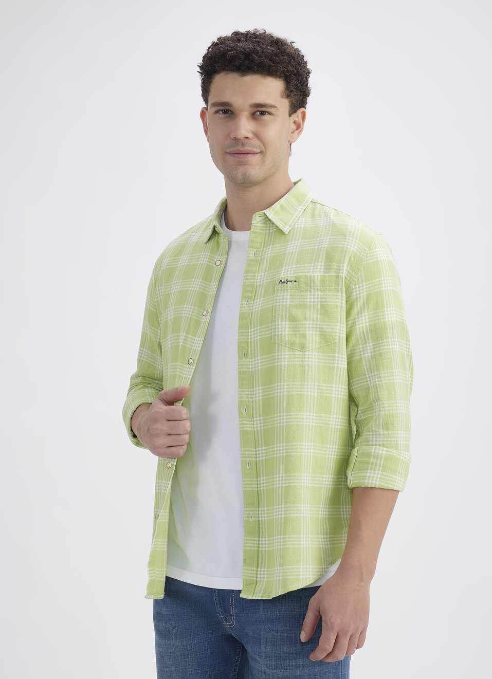 Men Peach Check Full Sleeve Shirt, , large image number 0