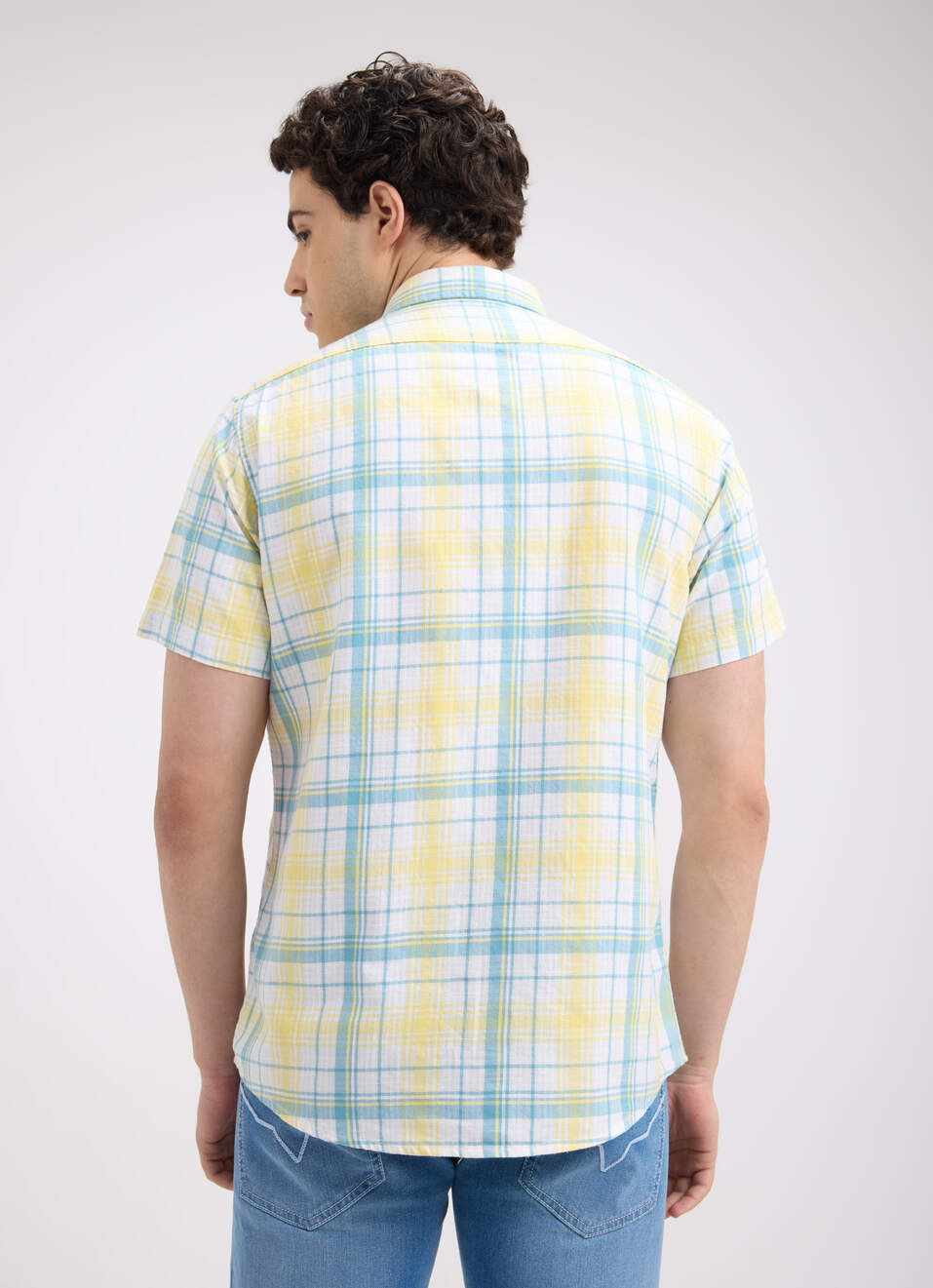 Men Yellow Check Short Sleeve Shirt, , large image number 2