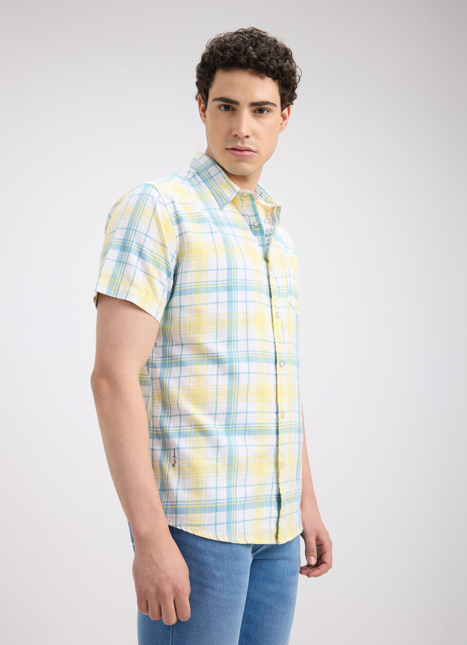 Men Yellow Check Short Sleeve Shirt, , large image number 3