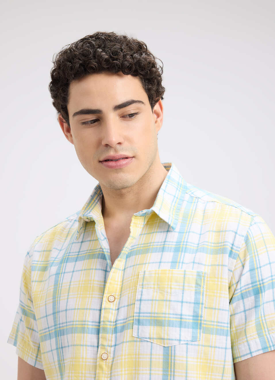 Men Yellow Check Short Sleeve Shirt, , large image number 4