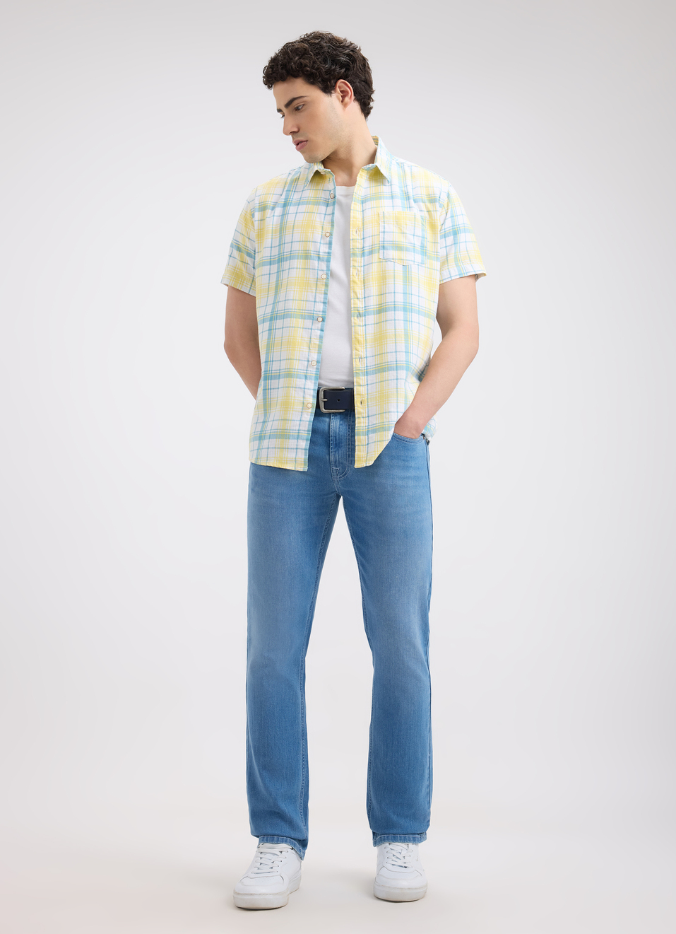 Men Yellow Check Short Sleeve Shirt, , large image number 5