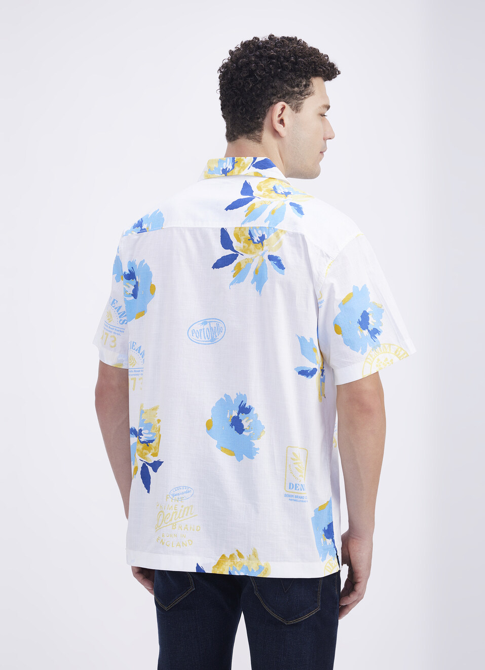Men White Floral Print Short Sleeve Shirt, , large image number 2