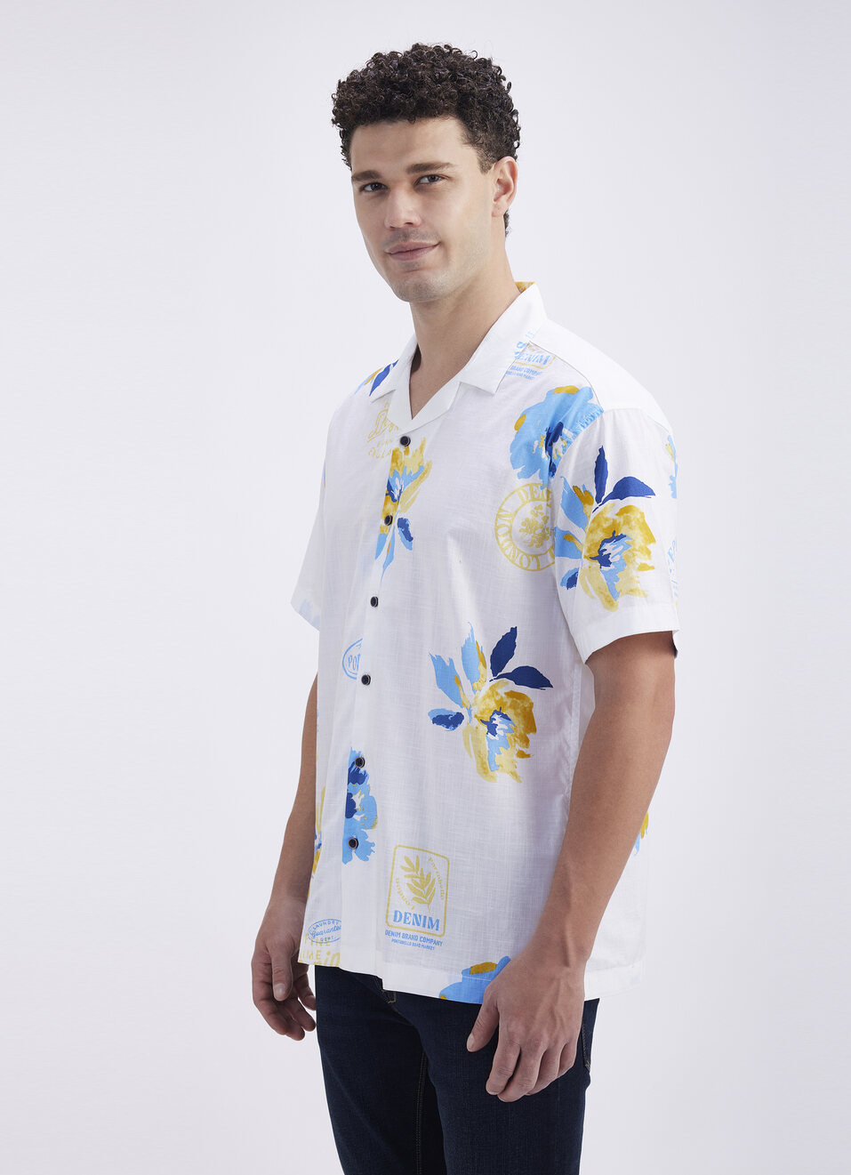 Men White Floral Print Short Sleeve Shirt, , large image number 3