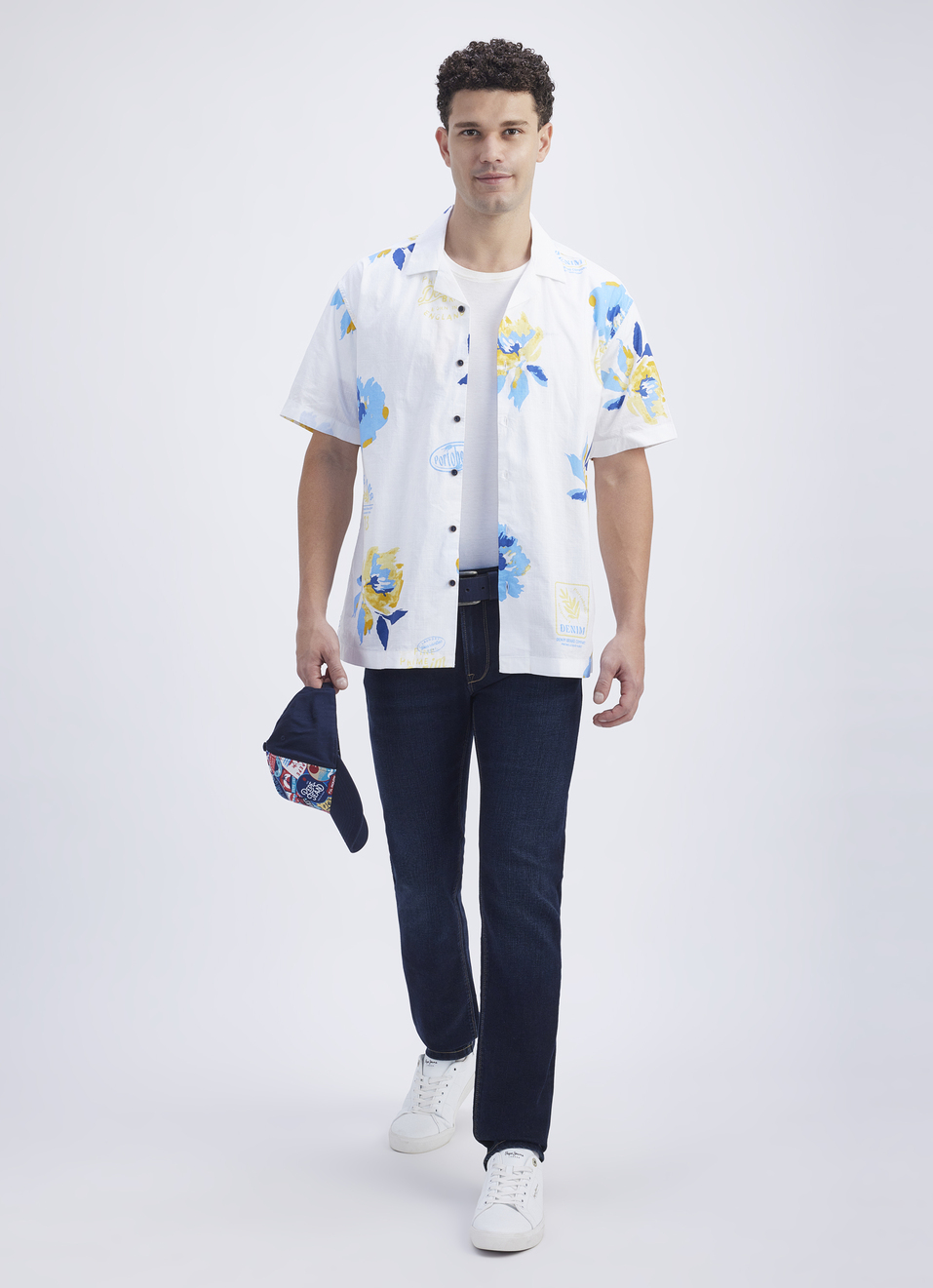 Men White Floral Print Short Sleeve Shirt, , large image number 5