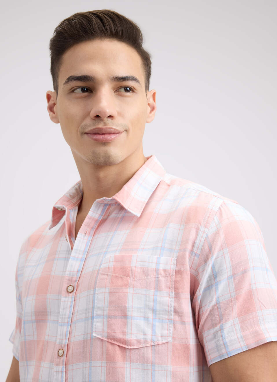 Men Peach Check Short Sleeve Shirt, , large image number 4