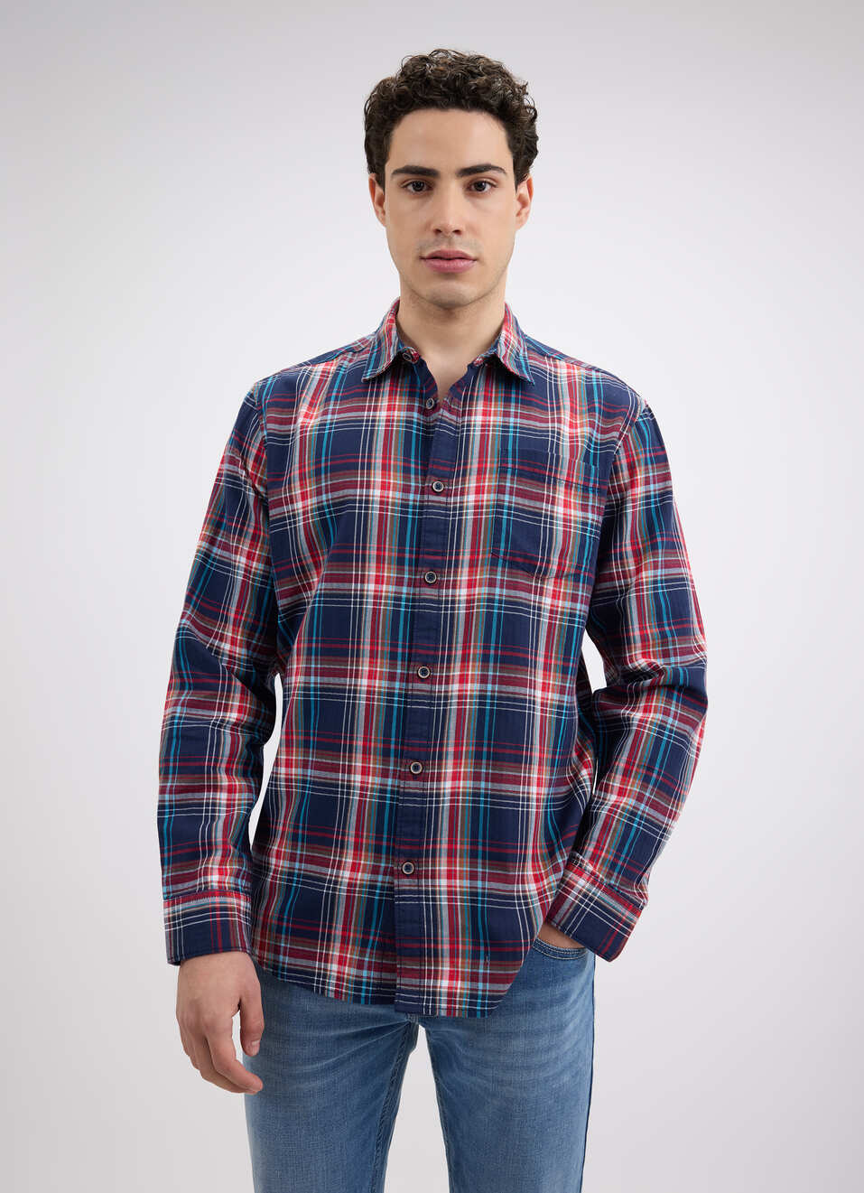 Men Navy Herringbone Check Full Sleeve Shirt, , large image number 1