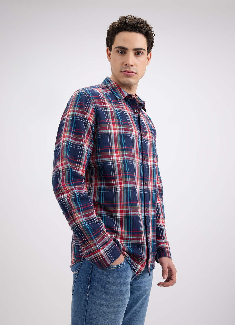 Men Navy Herringbone Check Full Sleeve Shirt, , large image number 3