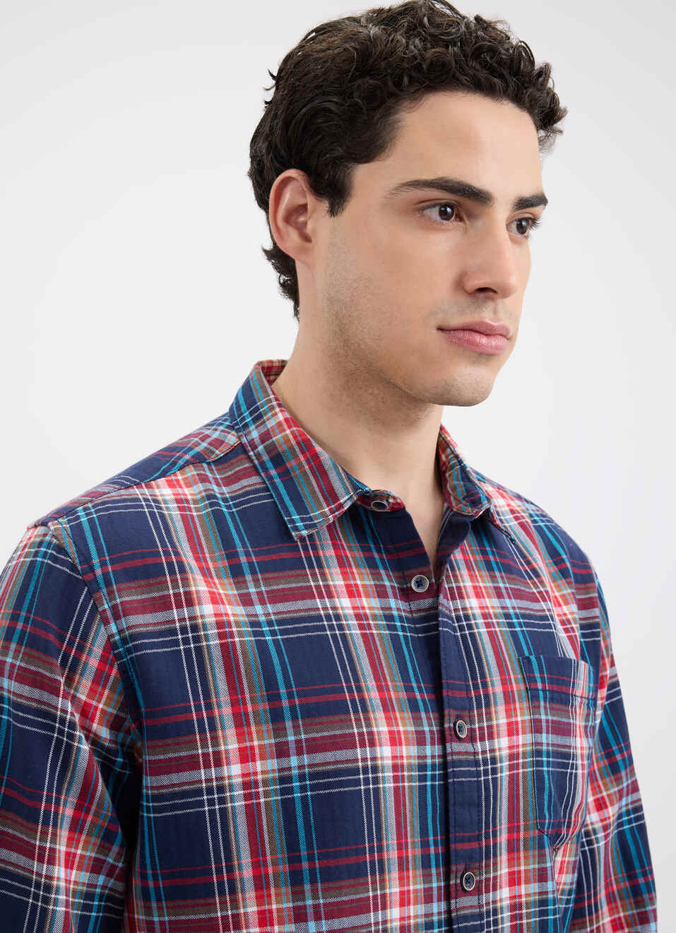 Men Navy Herringbone Check Full Sleeve Shirt, , large image number 4