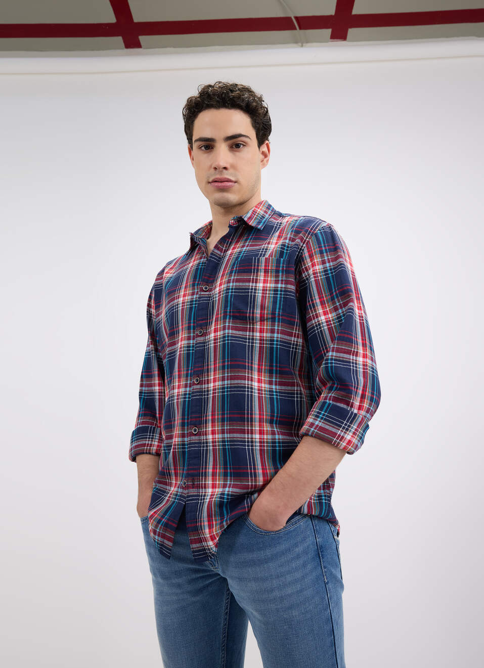Men Navy Herringbone Check Full Sleeve Shirt, , large image number 5