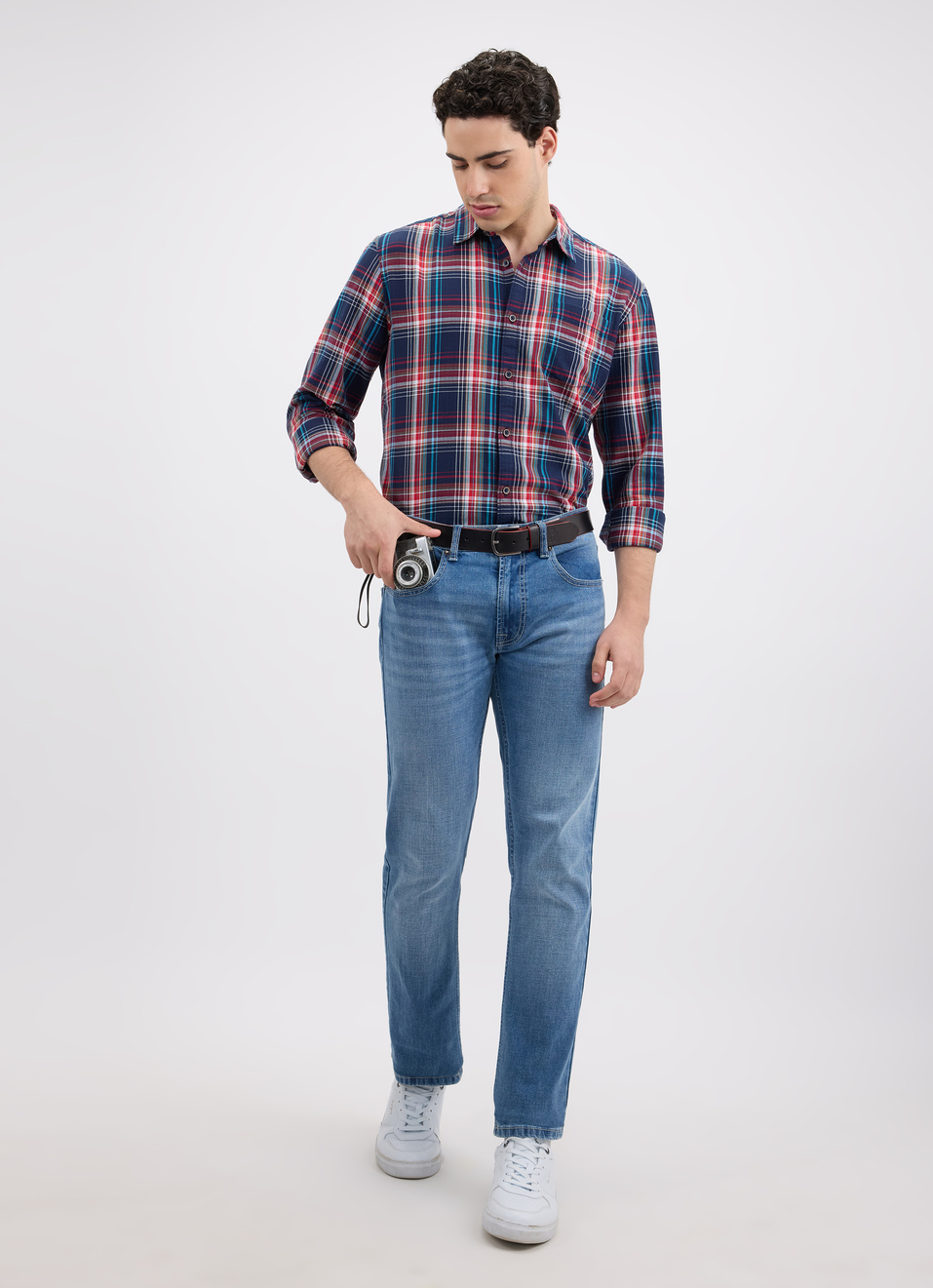 Men Navy Herringbone Check Full Sleeve Shirt, , large image number 6