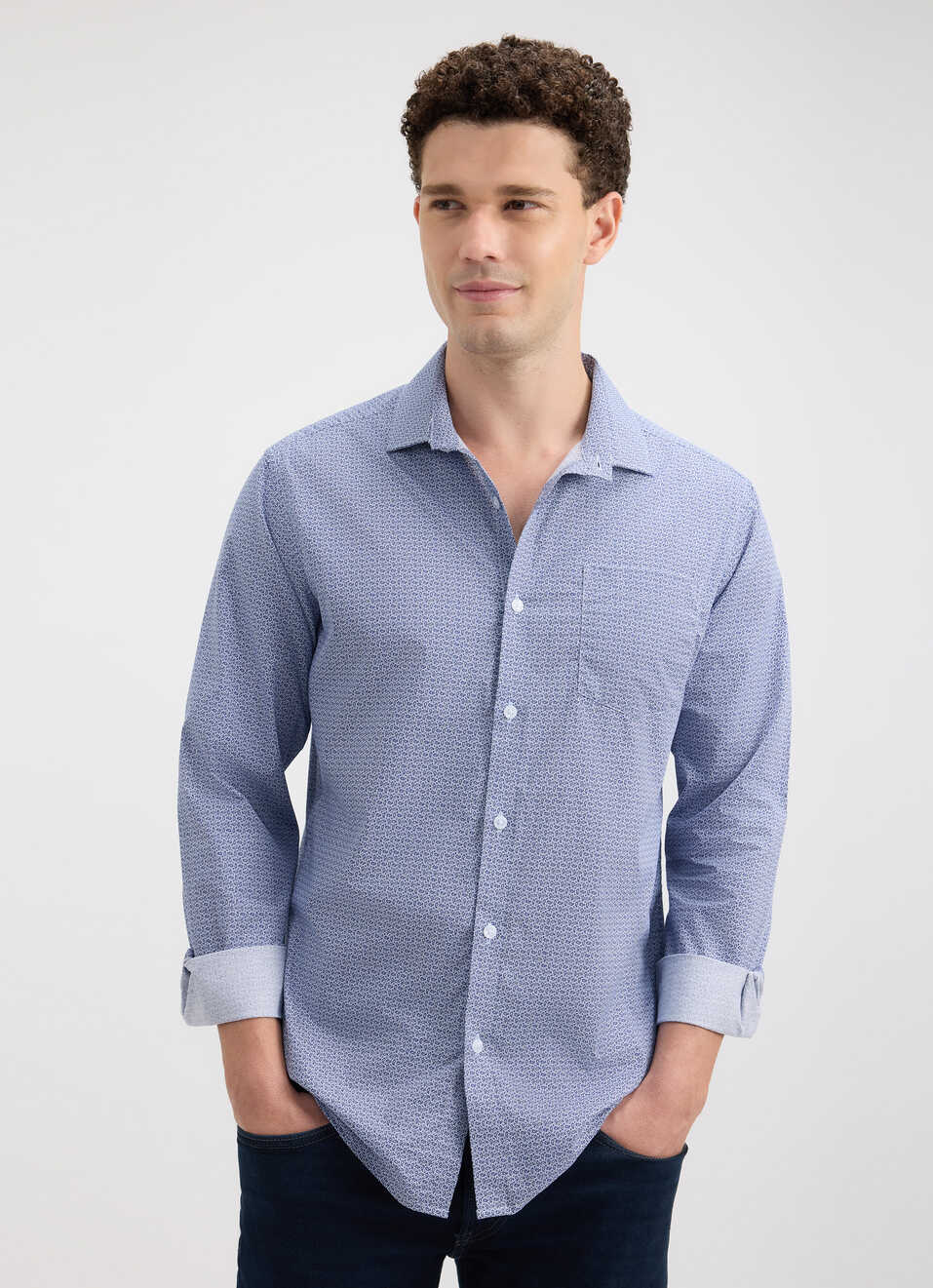 Men Blue Minimal Print Full Sleeve Shirt, , large image number 1