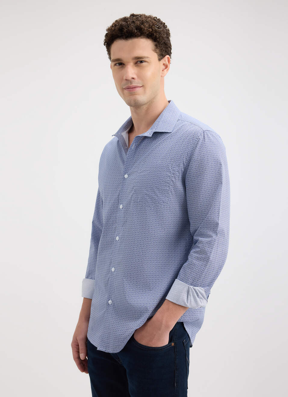 Men Blue Minimal Print Full Sleeve Shirt, , large image number 3
