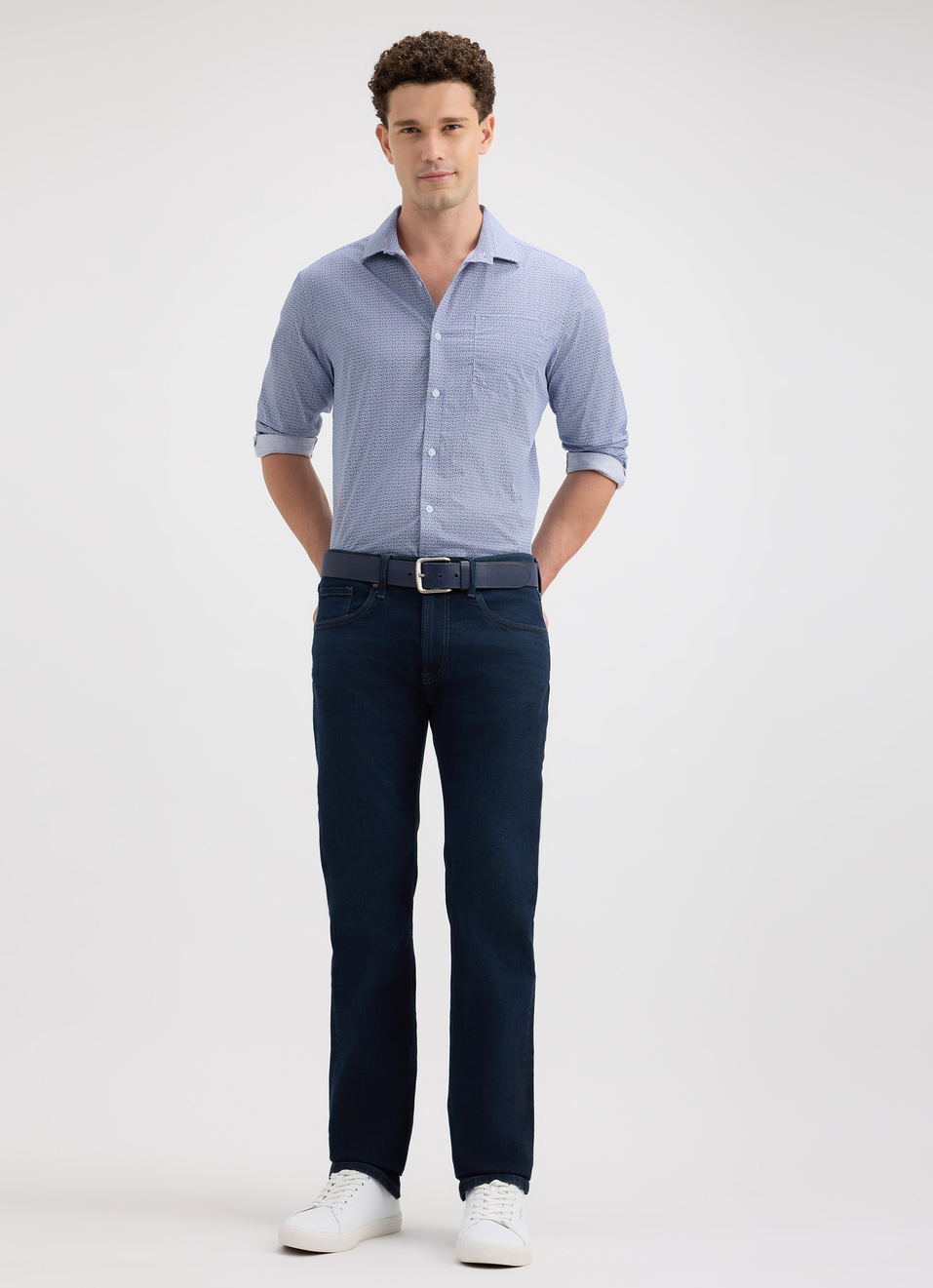 Men Blue Minimal Print Full Sleeve Shirt, , large image number 5